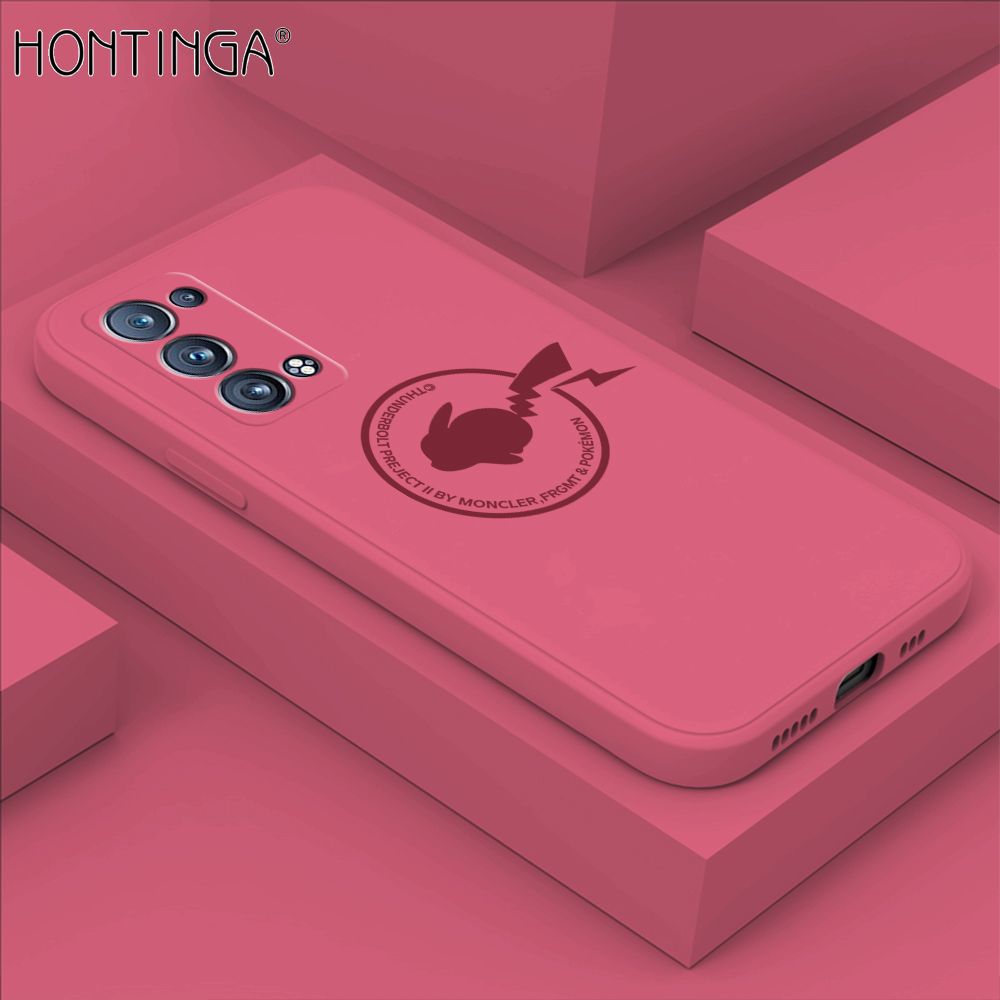 Hontinga for OPPO Reno6 Pro 5G Case Cartoon Pikachu Pokemon Phone Case Liquid Silicone Casing Full Cover Camera Shockproof Protective Case