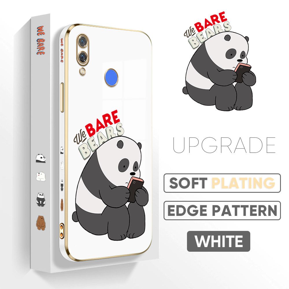 TA for Huawei Nova 3 Back Cover + Free Lanyard Panda Reading Luxury 6D Plating Case Side Pattern Soft Silicone Square Phone Cases