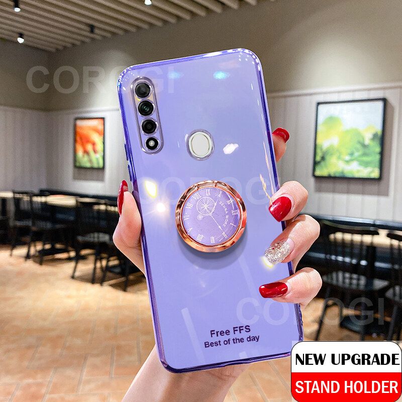 For OPPO A31 Cover + Ring Holder Ultra Thin Shiny Plating Bumper Stand Phone Case Soft TPU Silicone Shockproof Protective Back Cover