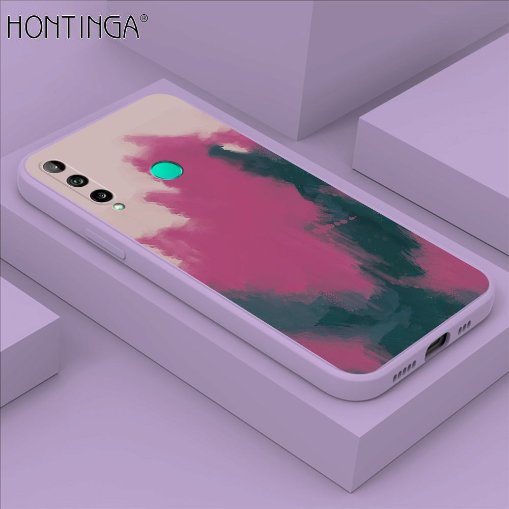 Hontinga for Huawei Y7P / P40 Lite E Case Watercolor Gradient Liquid Soft Square Silicone Phone Case Shockproof Protection Rubber Cover