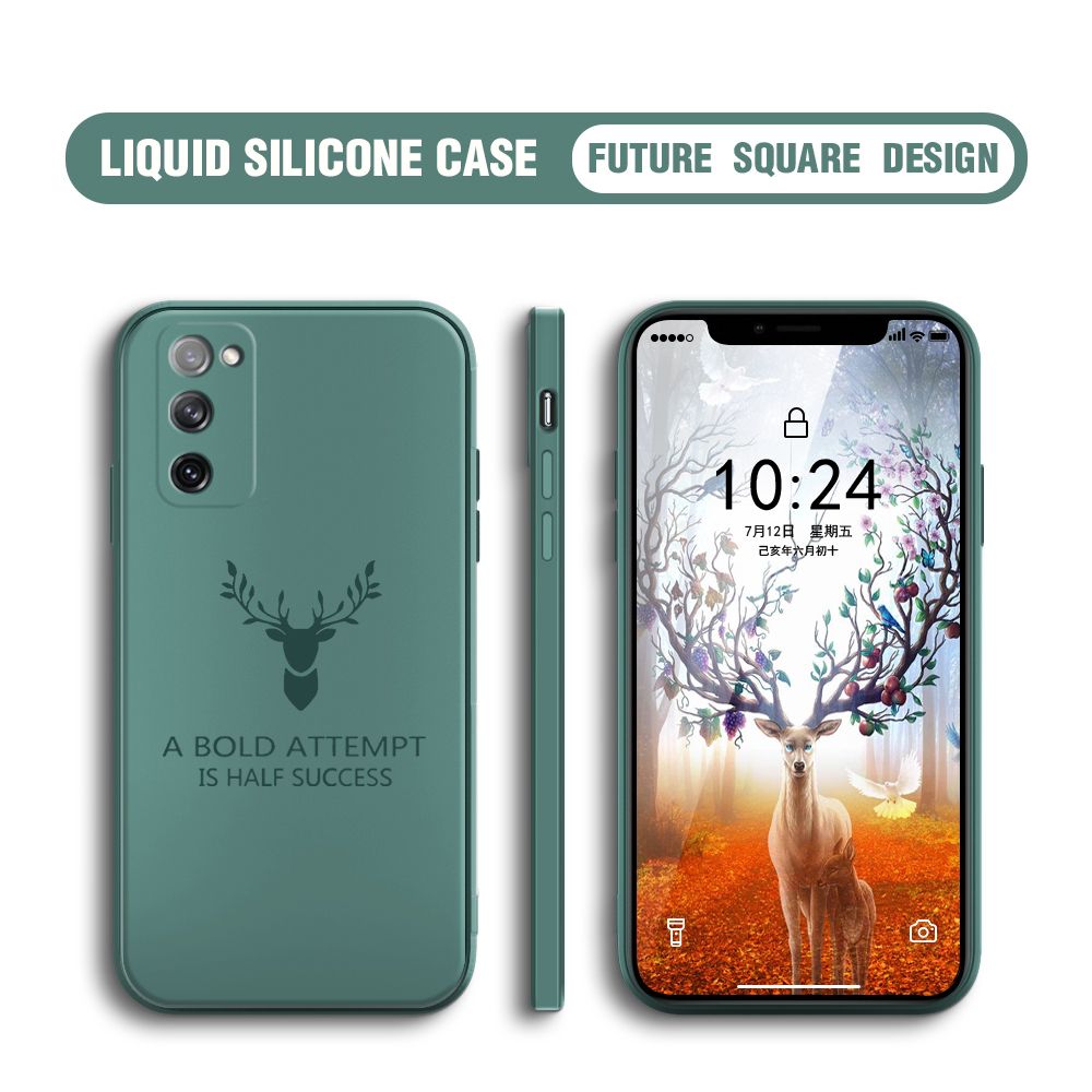 Hontinga for Samsung Galaxy S20 FE Case Soft Silicone Square ELK Deer Reindeer Phone Cases Full Cover Camera Shockproof Protection Rubber Case