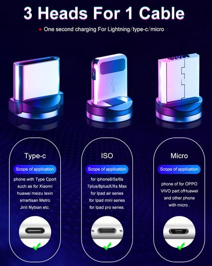 Magnet Charger Cable For All Smart Phone 3 in 1