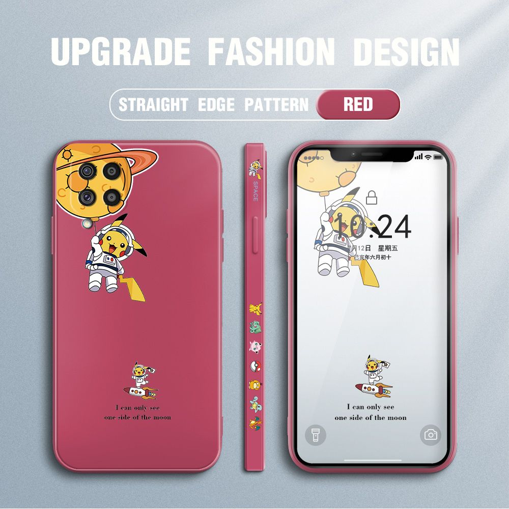 Jizetin for Samsung Galaxy M62 Case Side Design Phone Cover Cute Astronaut Pikachu Cover Square Edge Pattern Liquid Silicone Trend Case