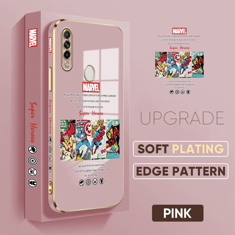 Jizetin (Free Lanyard) OPPO A31 2020 Back Cover Superhero Collection Luxury 6D Plating Case Side Pattern Soft Silicone Square Phone Cases