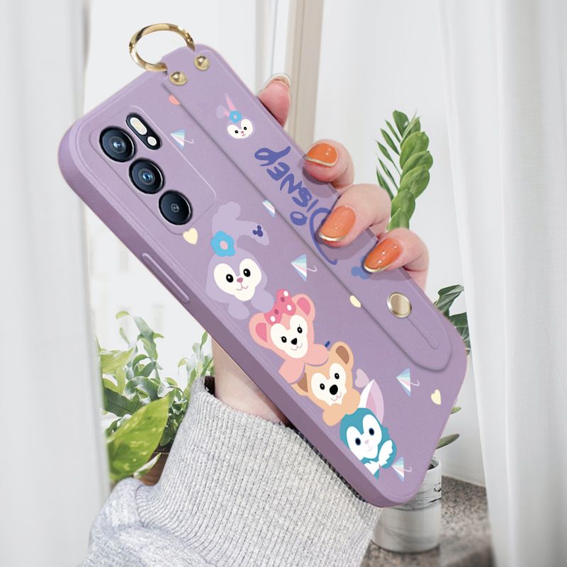 Jizetin for OPPO Reno6 5G Wrist Strap Case Creative Cartoon Cute Bunny Cover Ultra Thin Anti Fall Liquid Silicone Phone Case