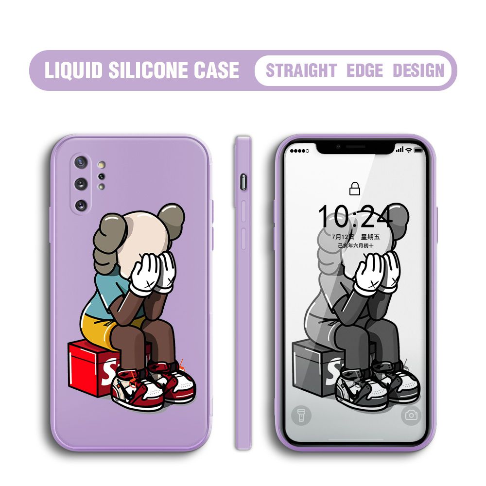 BILI for Samsung Galaxy Note 10 Plus 4G / 5G / Note 10 Pro Back Cover Lonely Cry bear Multicolor Liquid Silicone Phone Case Soft Square Lens Protection Phone Cases