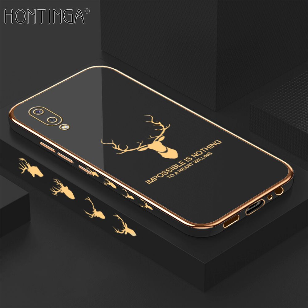 Hontinga for Samsung M02 A02 Back Cover + Free Lanyard Luxury 6D Plating Cartoon Lucky Side Pattern Case Soft Silicone Square Phone Cases