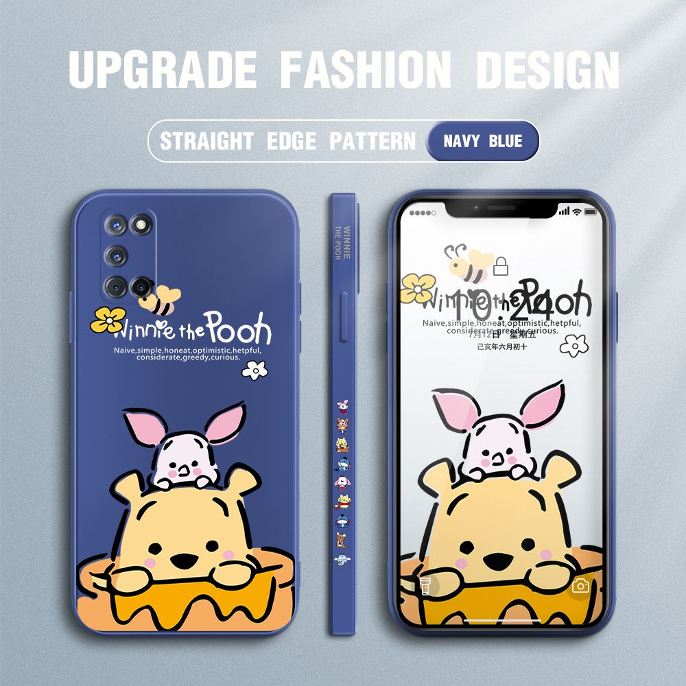 Jizetin for OPPO A52 / A92 Case Side Design Phone Cover Lovely Cartoon Pooh Bear Cover Square Edge Pattern Liquid Silicone Trend Case