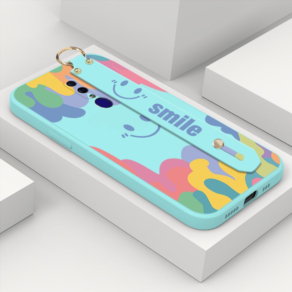 ZeroQiQi for OPPO F11 Wrist Strap Case Soft Candy Color Splash Ink Cover Trend Square Printed Pattern Liquid Silicone Phone Case