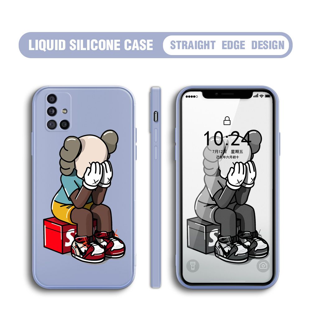 BILI for Samsung Galaxy M51 Back Cover Lonely Cry bear Multicolor Liquid Silicone Phone Case Soft Square Lens Protection Phone Cases