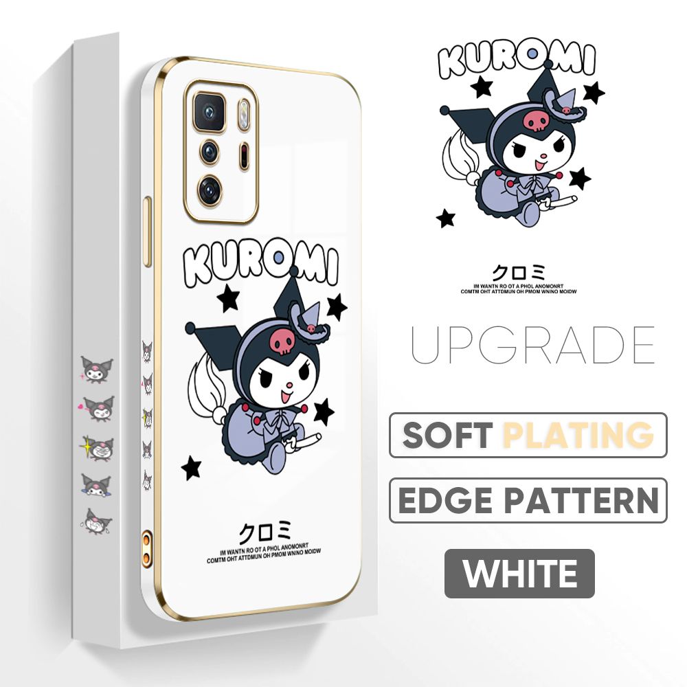 Jizetin (Free Lanyard) Xiaomi Poco X3 GT Cover Cute Kuromi Luxury 6D Plating Soft Casing Silicone Square Frame Phone Case Shiny Bling Back Cover