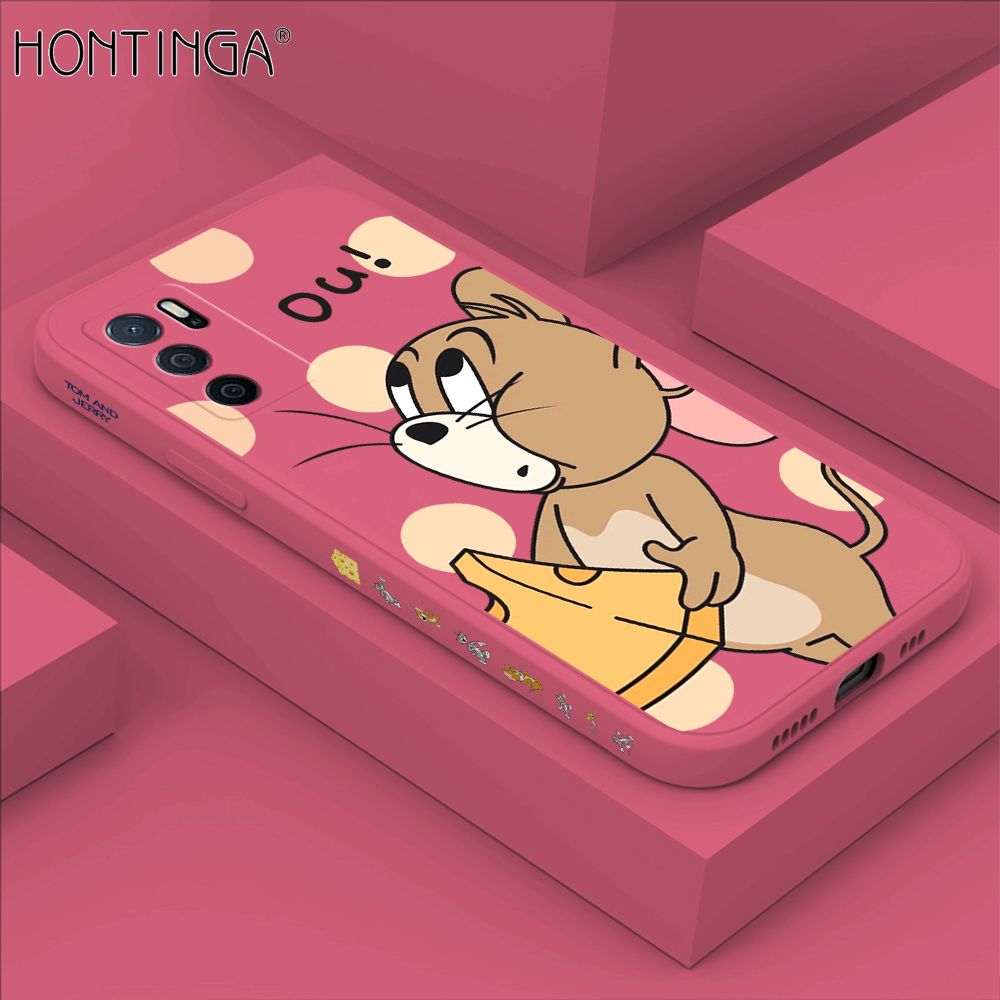 Hontinga for OPPO A16 Case Side Design Cute Cartoon Mouse Back Cover Soft Square Edge Pattern Liquid Silicone Trend Phone Cases