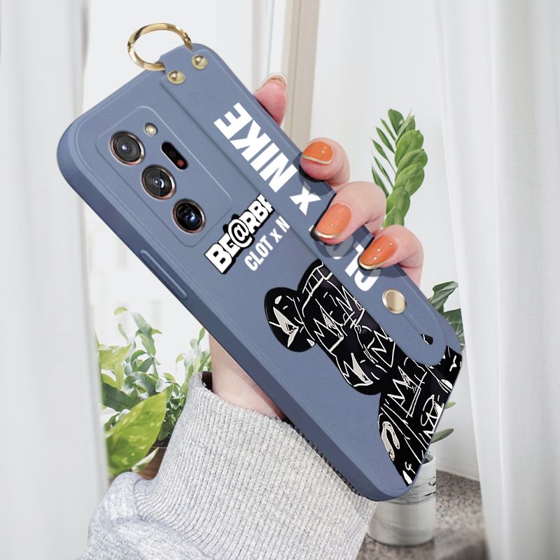 Jizetin for Samsung Galaxy Note 20 Ultra Wrist Strap Case Creative Cartoon Black Stitching Bear Cover Ultra Thin Anti Fall Liquid Silicone Phone Case
