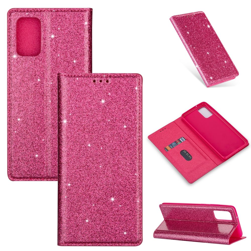 (Ready Stock)For Samsung Galaxy A91 Ultrathin Glitter Magnetic Horizontal Flip Leather Case with Holder & Card Slots(Purple)