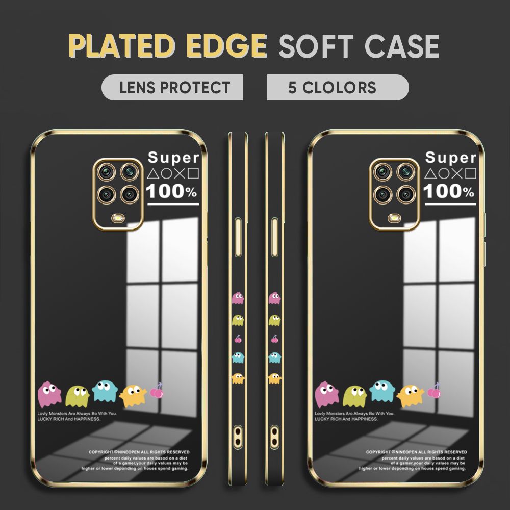 Luxury 6D Plating Case for Xiaomi Redmi Note 9S Back Cover Game Little Monster Side Pattern Soft Silicone Square Phone Cases