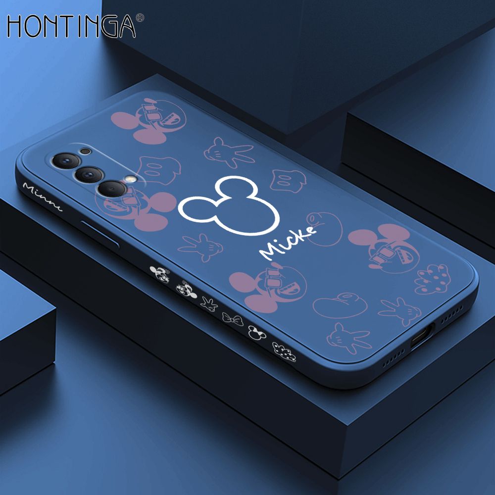 Hontinga for OPPO Reno4 Case Side Design Cute Mouse Avatar Back Cover Soft Square Edge Pattern Liquid Silicone Trend Phone Cases