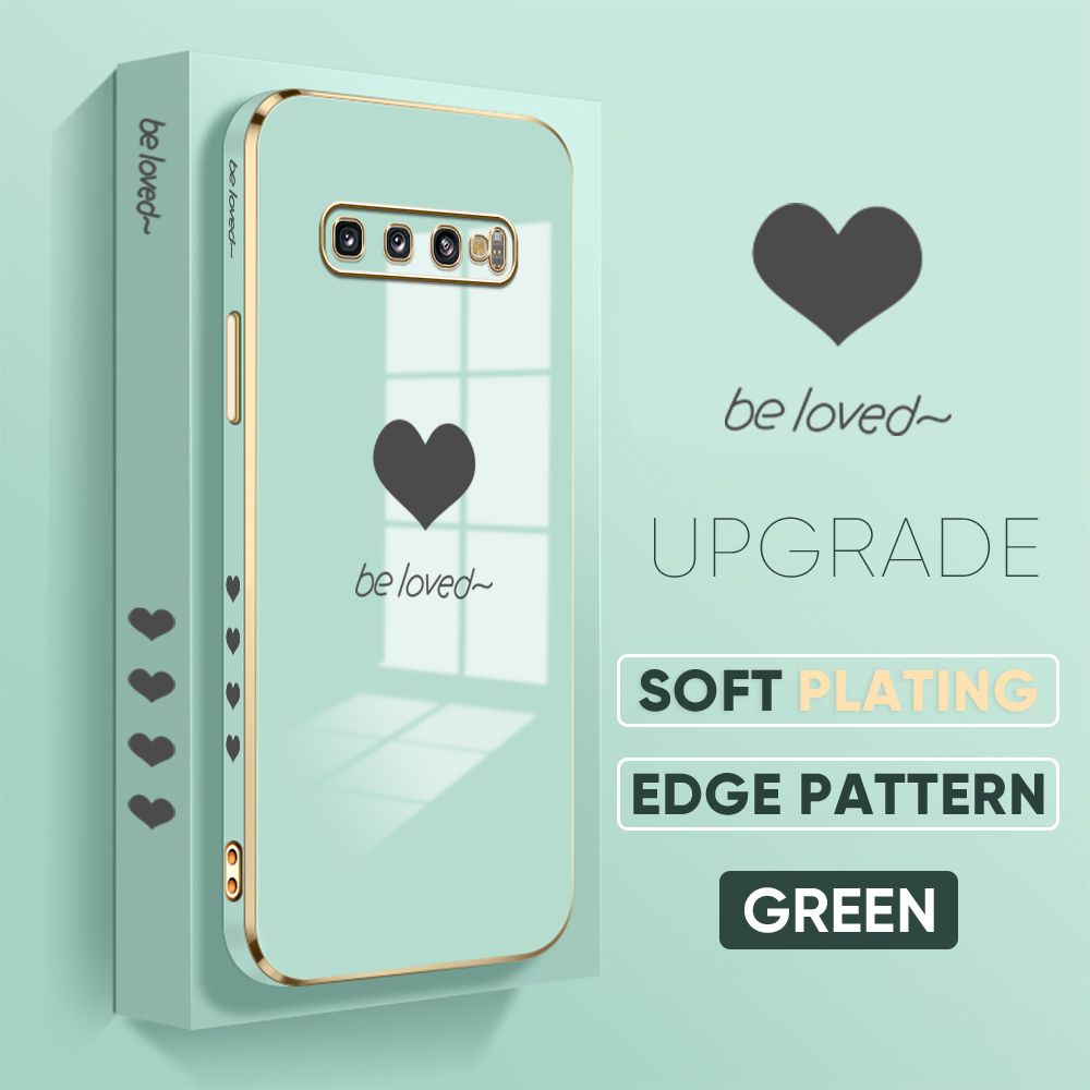 TA for Samsung Galaxy S10 Back Cover + Free Lanyard Simple Love Luxury 6D Plating Case Side Pattern Soft Silicone Square Phone Cases
