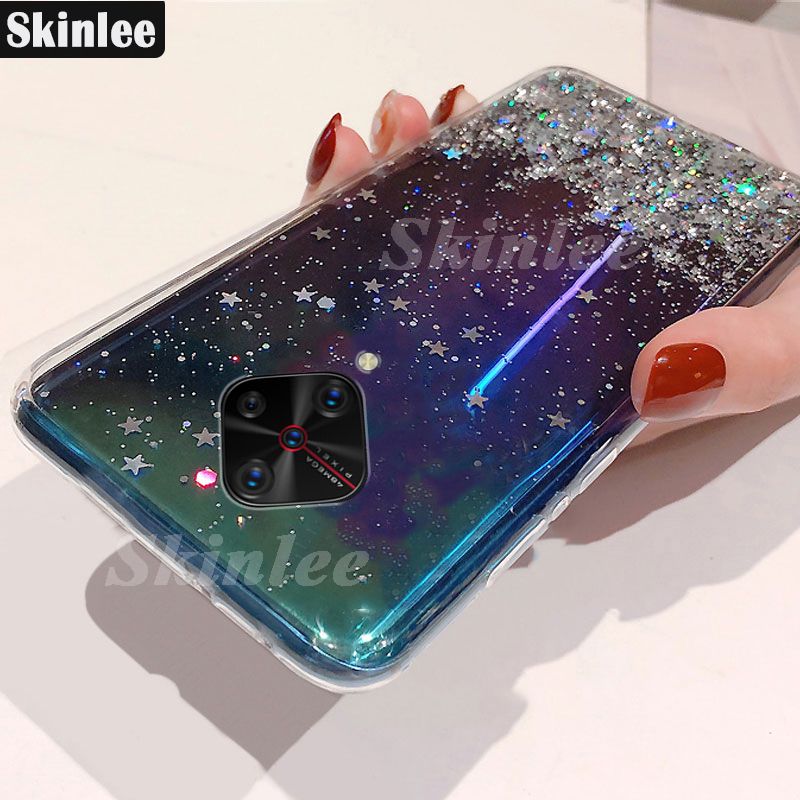 Back Cover For VivoS1Pro Phone Case Glitter Silicone Soft Full Starry Sky String Glitter Transparent Space Stars Moon VivoS1Pro Case