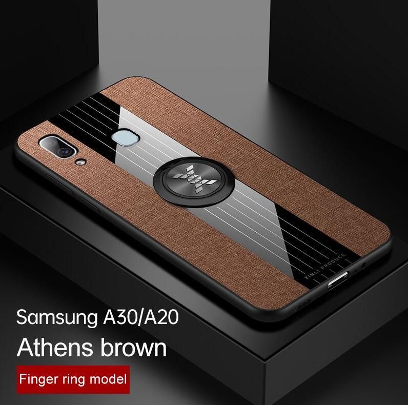 icasecover for Samsung Galaxy A20/A30 Hard Case Hybrid Shockproof Fabric Silicone Splicing Color Car Magnetic Ring Buckle Back Cover