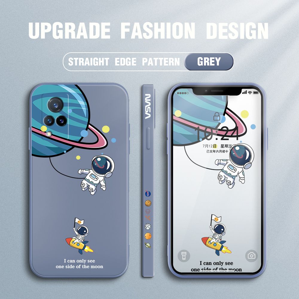 FHKL for Vivo V21 5G / 4G Back Cover Cartoon Astronaut Side design Soft Case Multicolor Liquid Silicone Phone Cases