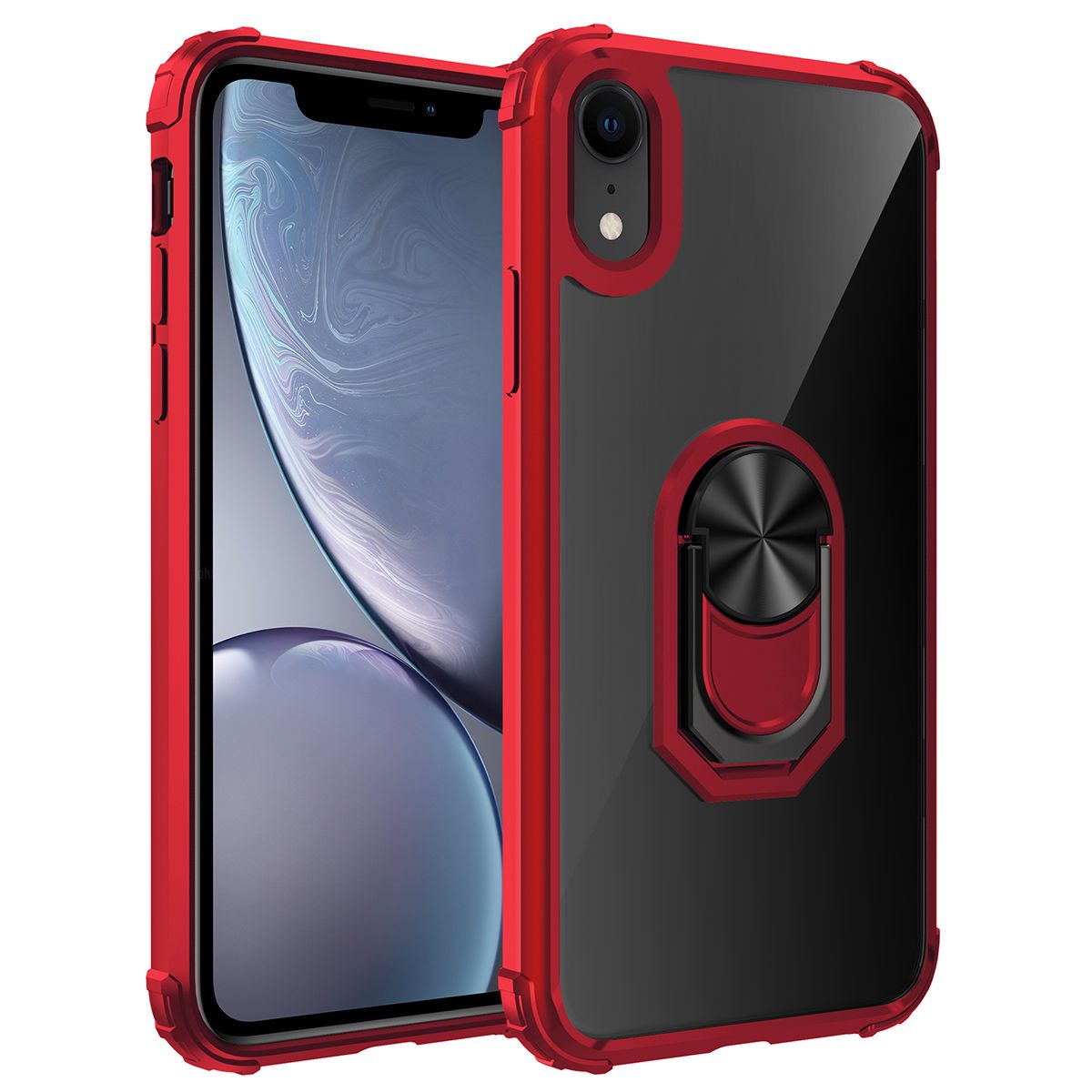 For Apple iPhone XR Case Hybrid Case with Ring Holder Stand Transparent Acrylic Hard Back Gel TPU Bumper Rugged Shockproof Protective Cover