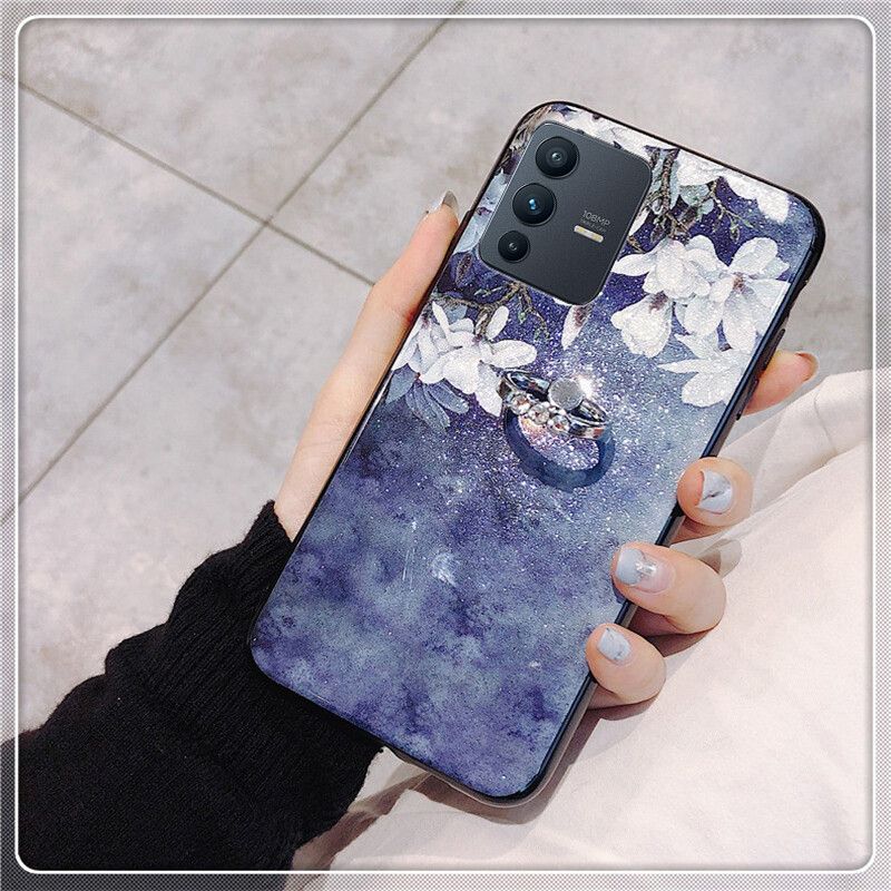 Case For VIVO V23 Pro Back Cover Soft Magnolia Flower Couple Phone Cases for VIVO V23 Pro Ring Holder Case Back Cover