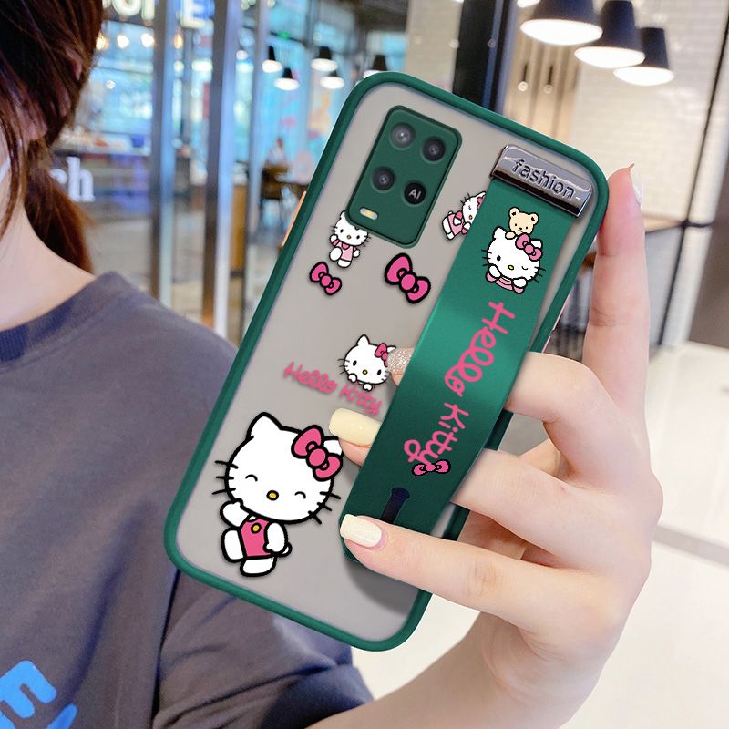UCUC for OPPO a74 Wrist Strap Case Lovely KT Cat Wristband Printing Cover Shockproof Ultra Thin Phone Case