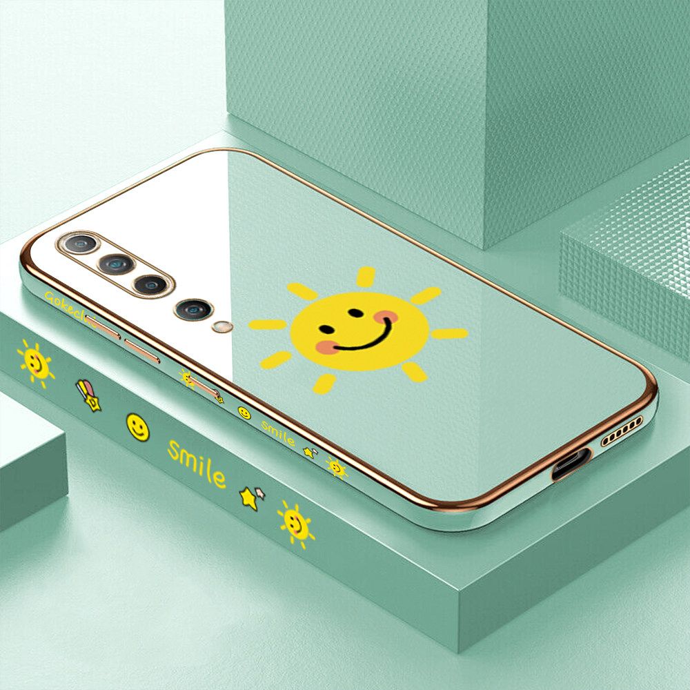 ZeroQiQi for Xiaomi 10 Back Cover Smiling Sun Luxury 6D Plating Case Side Pattern Soft Silicone Square Phone Cases + Free Lanyard
