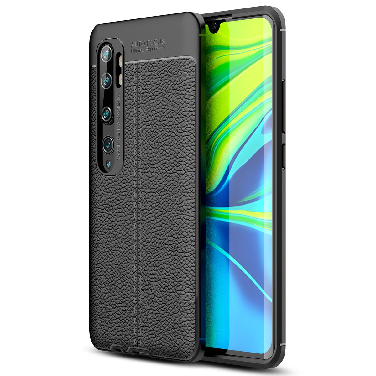 For Xiaomi Mi Note 10 Litchi Skin Anti-slip Resilient TPU Armor Ultimate Protection Case Cover