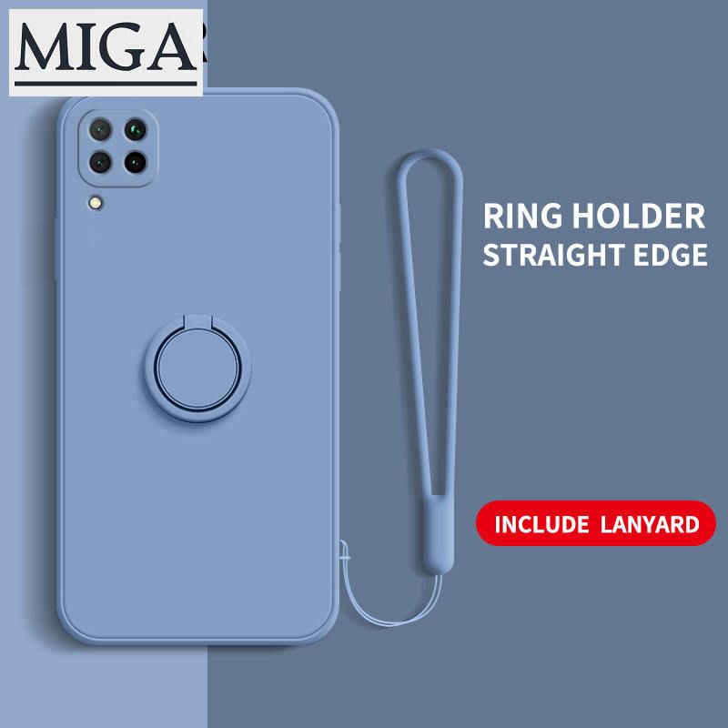 Ring Holder Case For Huawei Nova 7i Nova 6se Straight edge Liquid Silicone Precise Camera Coverage Casing Soft Phone Cover with Stand Lanyard