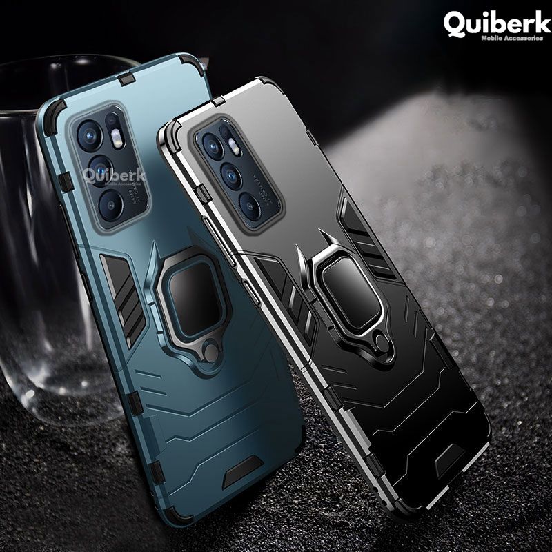 Quiberk for OPPO Reno6 4G Case Shockproof Armor Metal Ring Stand Holder Hard Protective Cover