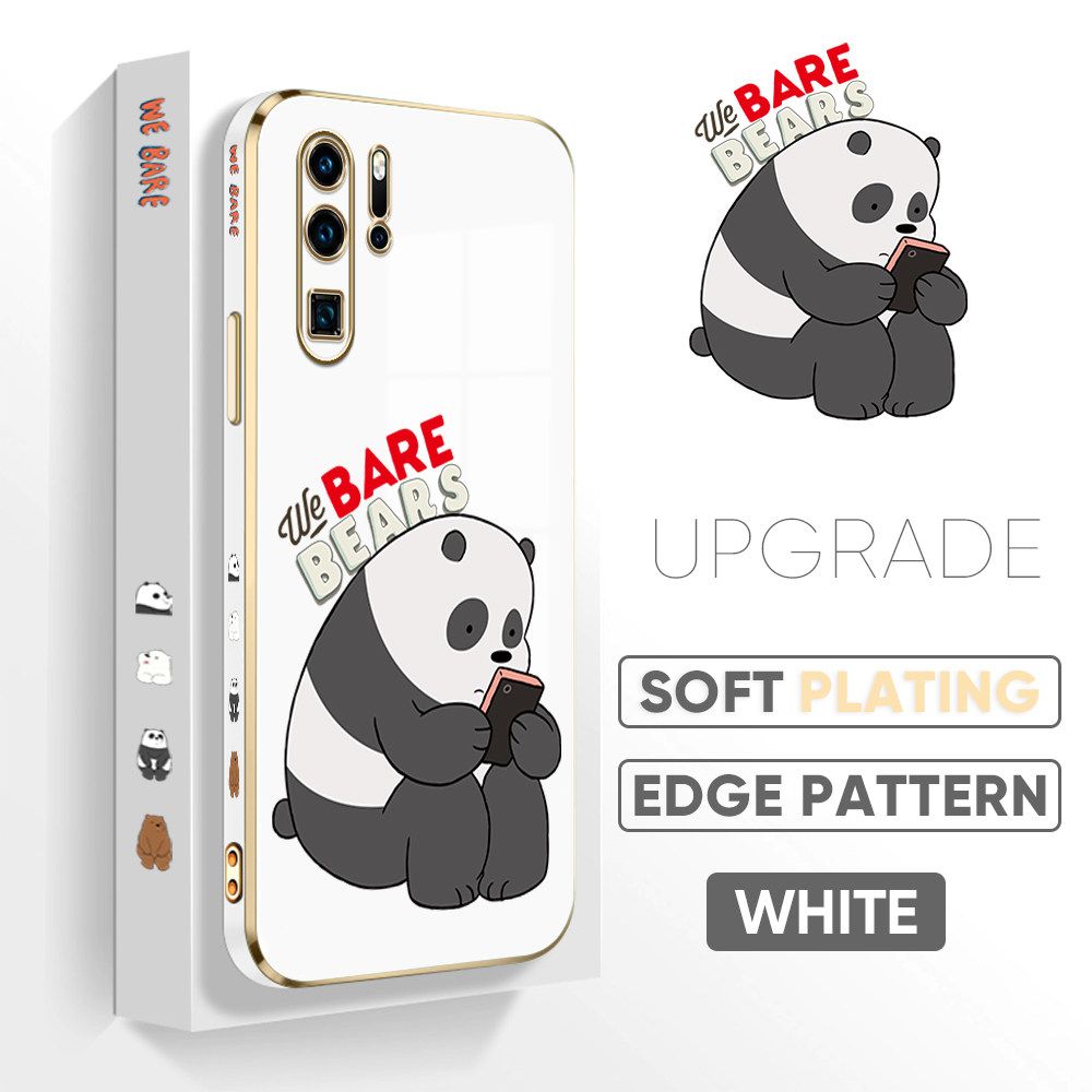 TA for Huawei P30 Pro Back Cover + Free Lanyard Panda Reading Luxury 6D Plating Case Side Pattern Soft Silicone Square Phone Cases
