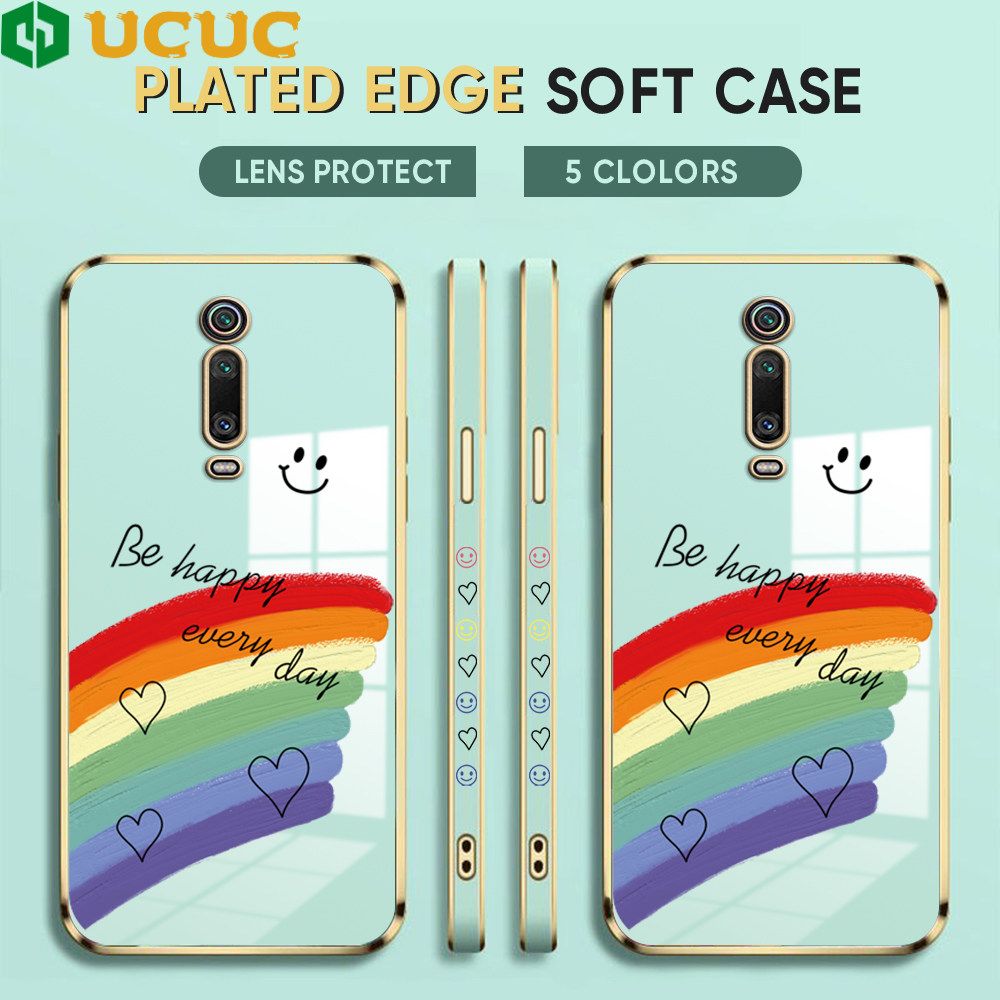 UCUC for Xiaomi Mi 9T / 9T Pro / Redmi K20 / K20 Pro Back Cover + Free Lanyard Rainbow Doodle Luxury 6D Plating Case Side Pattern Soft Silicone Square Phone Cases