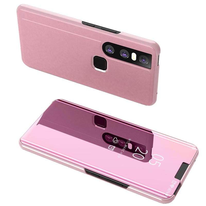 For VIVO V15 Mirror Plating Hard PC -PU Leather Translucent Standing View Case Cover
