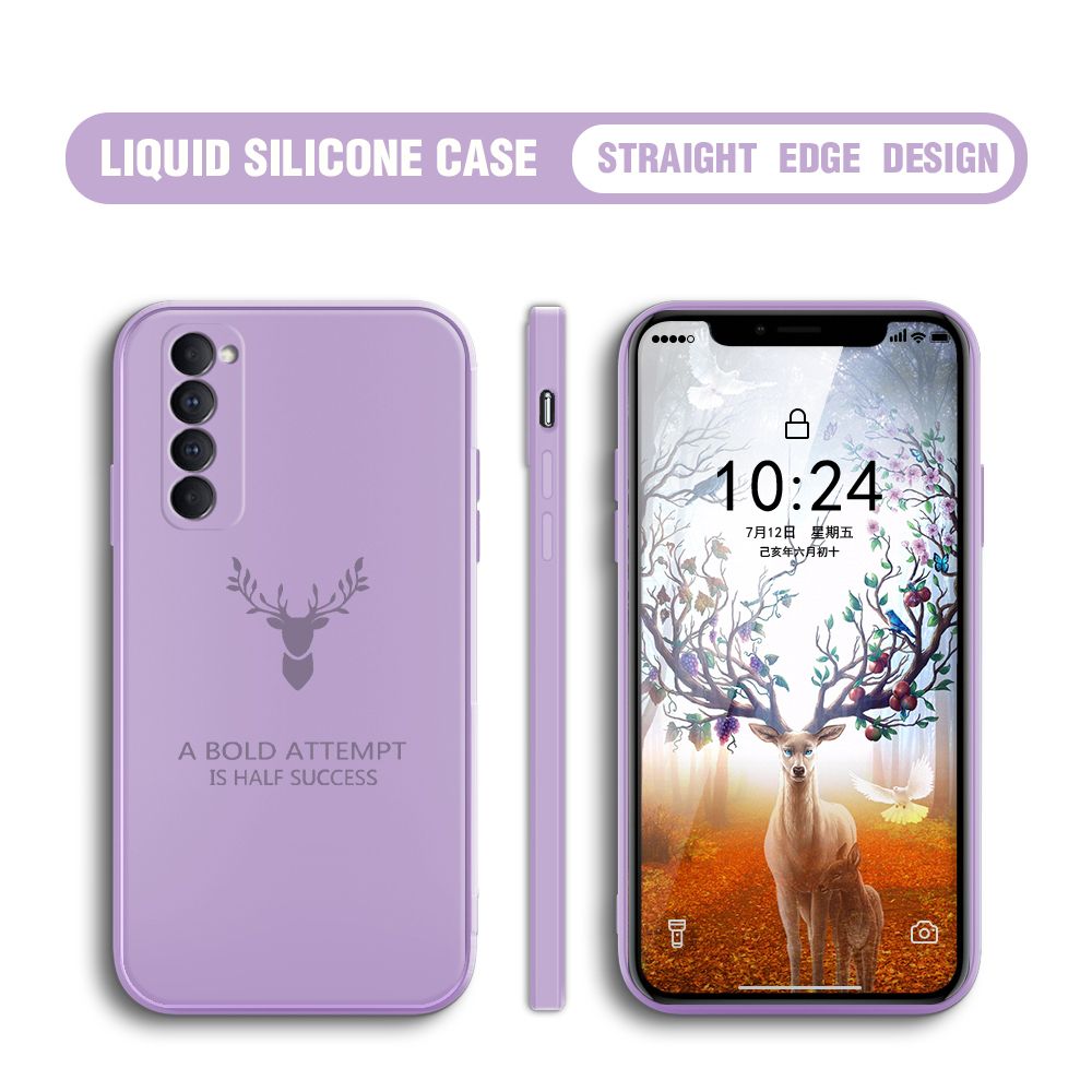 Hontinga for OPPO Reno4 Pro Case Soft Silicone Square ELK Deer Reindeer Phone Cases Full Cover Camera Shockproof Protection Rubber Case