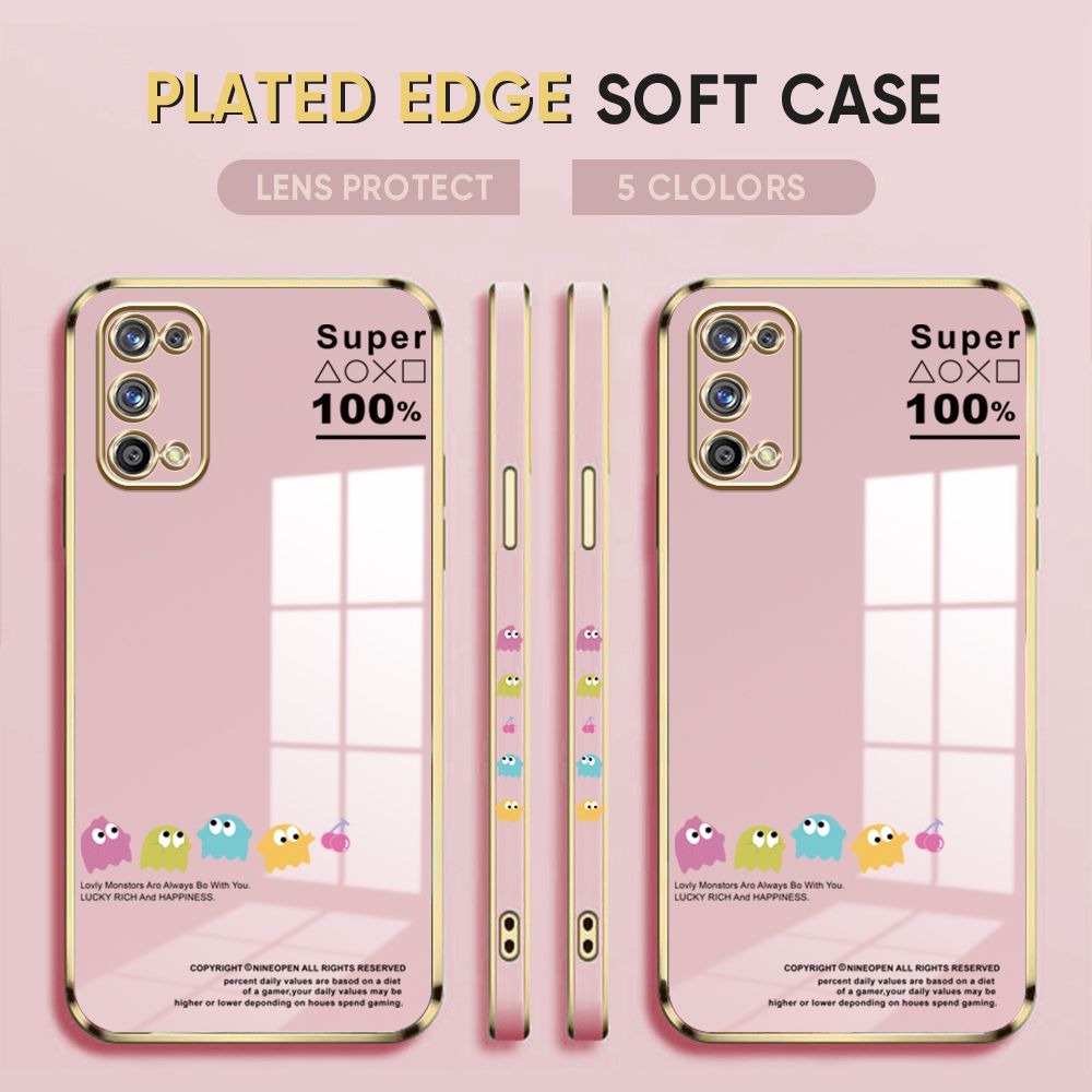 Luxury 6D Plating Case for Realme 7 Pro Back Cover Game Little Monster Side Pattern Soft Silicone Square Phone Cases