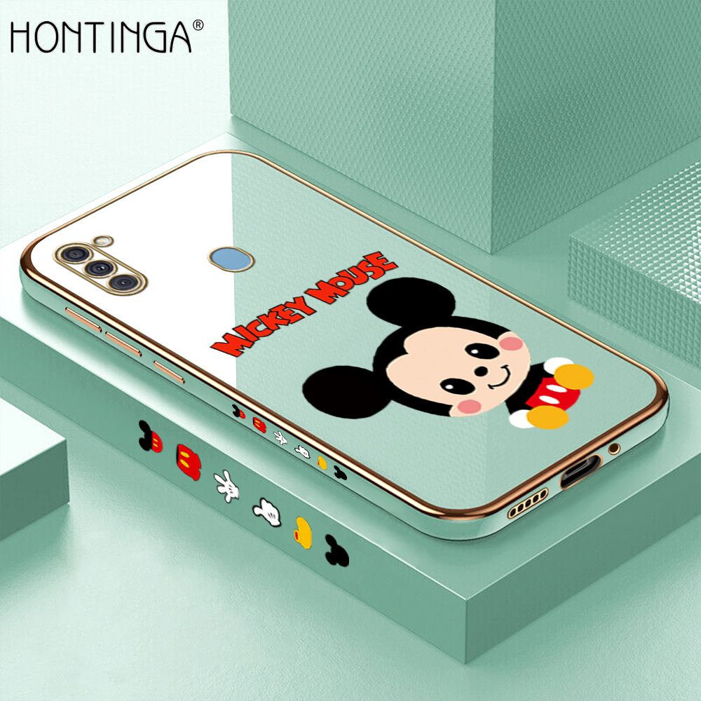 Hontinga for Samsung M11 A11 Back Cover + Free Lanyard Luxury 6D Plating Cute Cartoon Mouse Side Pattern Case Soft Silicone Square Mobile Cover