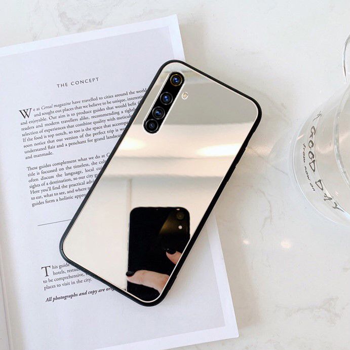Casinglee For Realme 6 Back Cover Luxury Plating Clear View Makeup Mirror Soft Phone Cover for Realme 6 Cosmetic Mirror Case