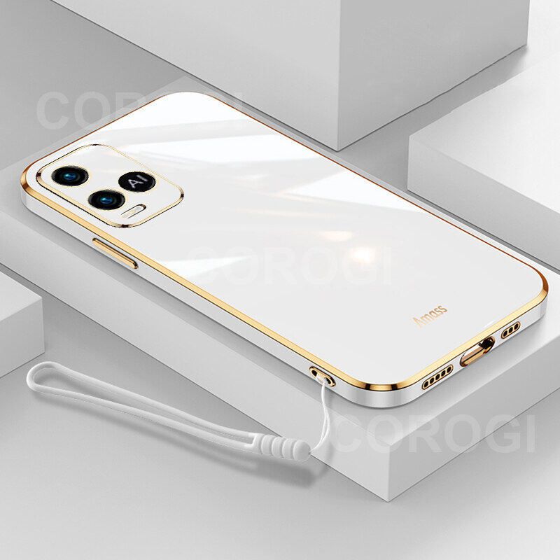 For Vivo Y33s Back Cover + Wrist Strap Luxury Shiny Plating Square Shockproof Bumper Camera Lens Protection Soft TPU Silicone Phone Case