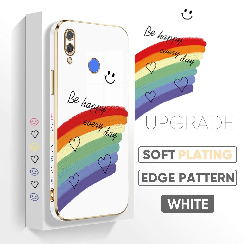 TA for Huawei Nova 3 Back Cover + Free Lanyard Rainbow Doodle Luxury 6D Plating Case Side Pattern Soft Silicone Square Phone Cases
