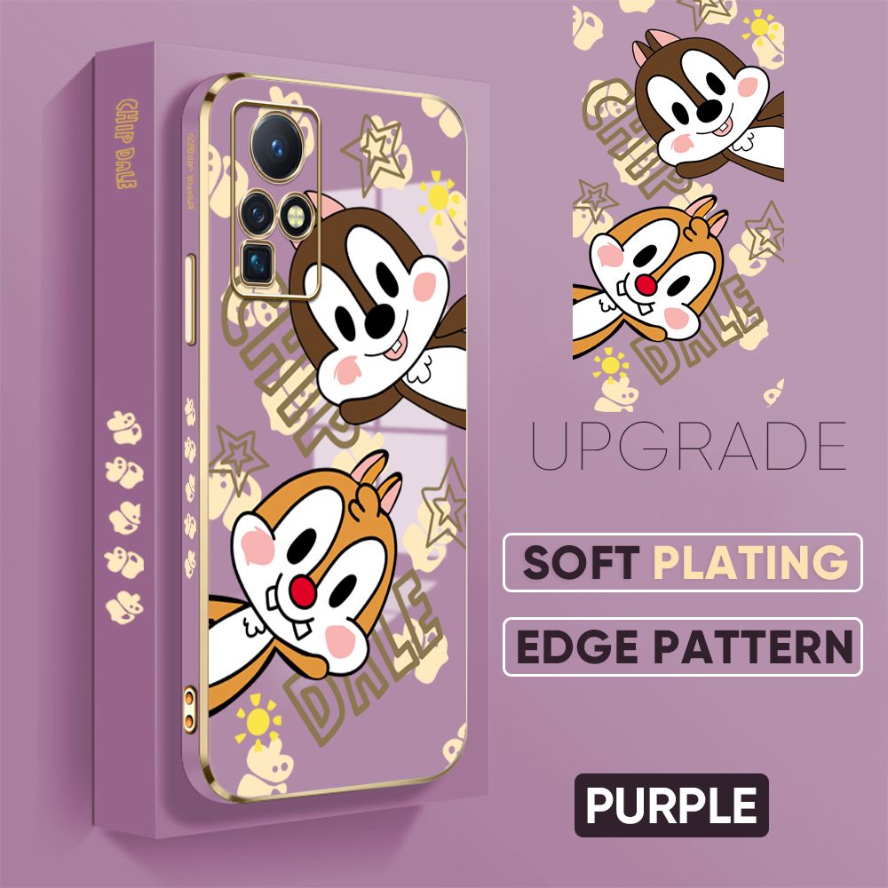 Jizetin (Free Lanyard) Infinix Zero X Pro / Zero X Back Cover Two Chipmunks Luxury 6D Plating Case Side Pattern Soft Silicone Square Mobile Phone Cases