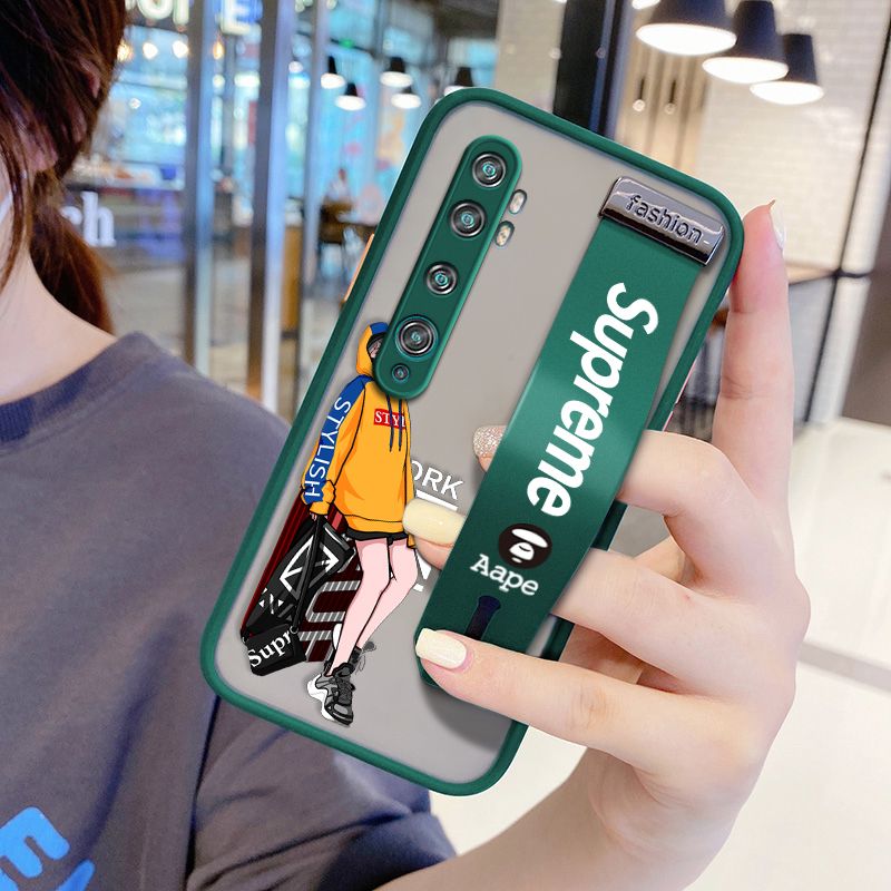 UCUC for Xiaomi Mi Note 10 Pro Wrist Strap Case Creative Cartoon Handsome Girl Wristband Printing Cover Shockproof Frosted Phone Case