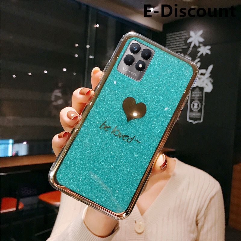 For Realme 8i Back Fashion Couple Cases Bling Gold Glitter Be Loved Soft Silicone Protector Cover Realme8i Back Cover