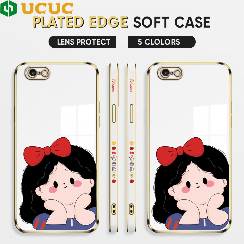 UCUC for iPhone 6 Plus 6s Plus Back Cover + Free Lanyard Cute Gir Luxury 6D Plating Case Side Pattern Soft Silicone Square Phone Cases