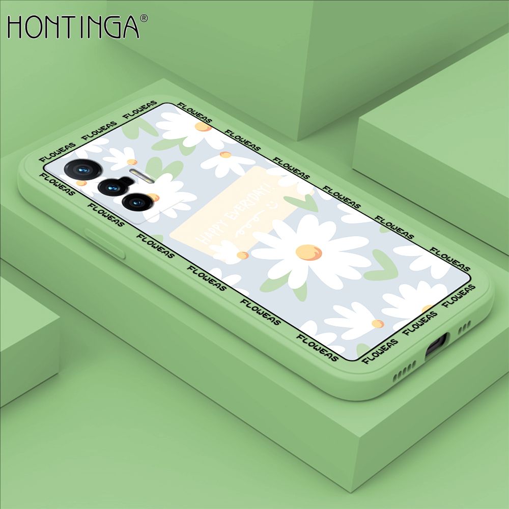 Hontinga for Vivo X70 5G Case Beautiful Daisy Flower Phone Case Phone Case Soft Square Edge Silicone Cases Full Lens Cover Shockproof Protection Cover