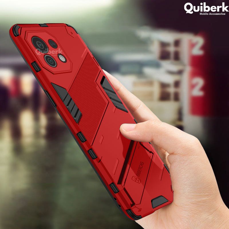 Quiberk for Xiaomi 11 Lite 5G NE / Mi 11 Lite Phone Case Kickstand Holder Hard Back Lens Protector Shockproof Cover
