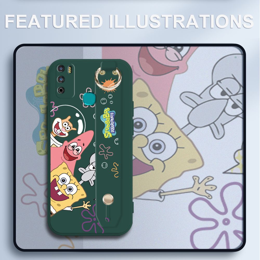 UCUC for Infinix Hot 9 Play Wrist Strap Case Funny Cartoon Sea Creatures Cover Ultra Thin Anti Fall Liquid Silicone Phone Case