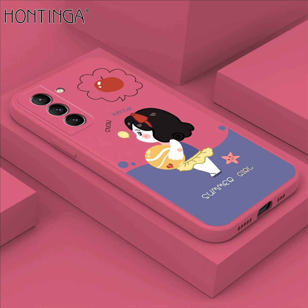 Hontinga for Samsung S21 5G Case Cute Cartoon Girl Phone Case Phone Case Soft Square Edge Silicone Cases Full Lens Cover Shockproof Protection Cover