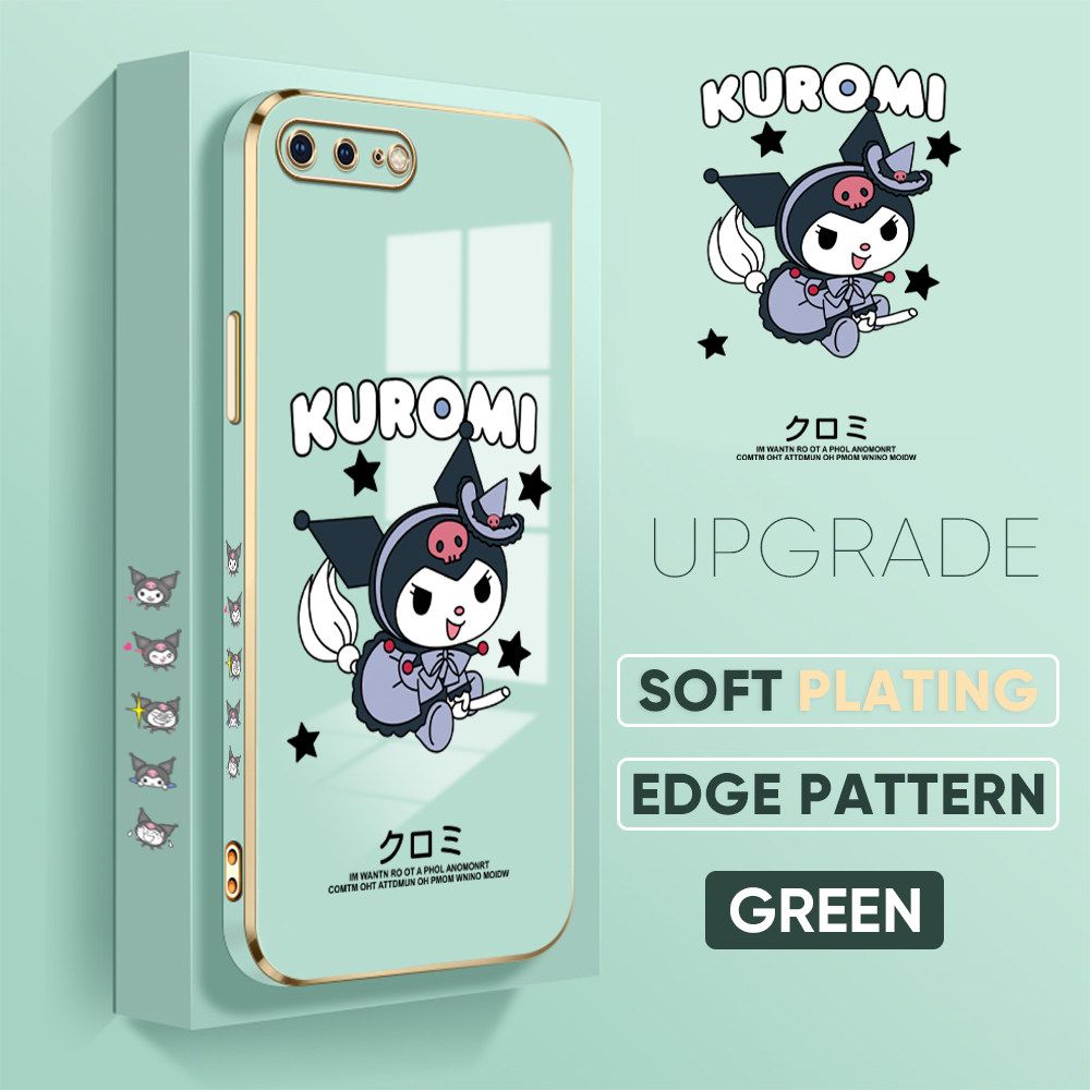 Jizetin (Free Lanyard) iPhone 7 Plus / iPhone 8 Plus Case Luxury 6D Plating Soft Casing Silicone Square Frame Phone Case Shiny Bling Back Cover Cute Cartoon Anime Characters New design Side Drawing Case