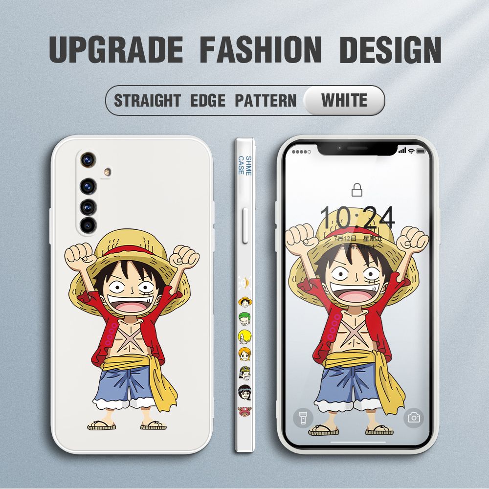 Jizetin for Realme X50 Pro 5G Case Anime One-Piece Monkey D. Luffy Anime Side Design Phone Case Square Edge Pattern Liquid Silicone Cases Full Cover Camera Shockproof Protective Case